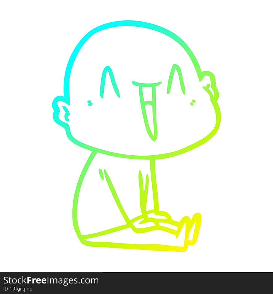 cold gradient line drawing of a happy cartoon bald man