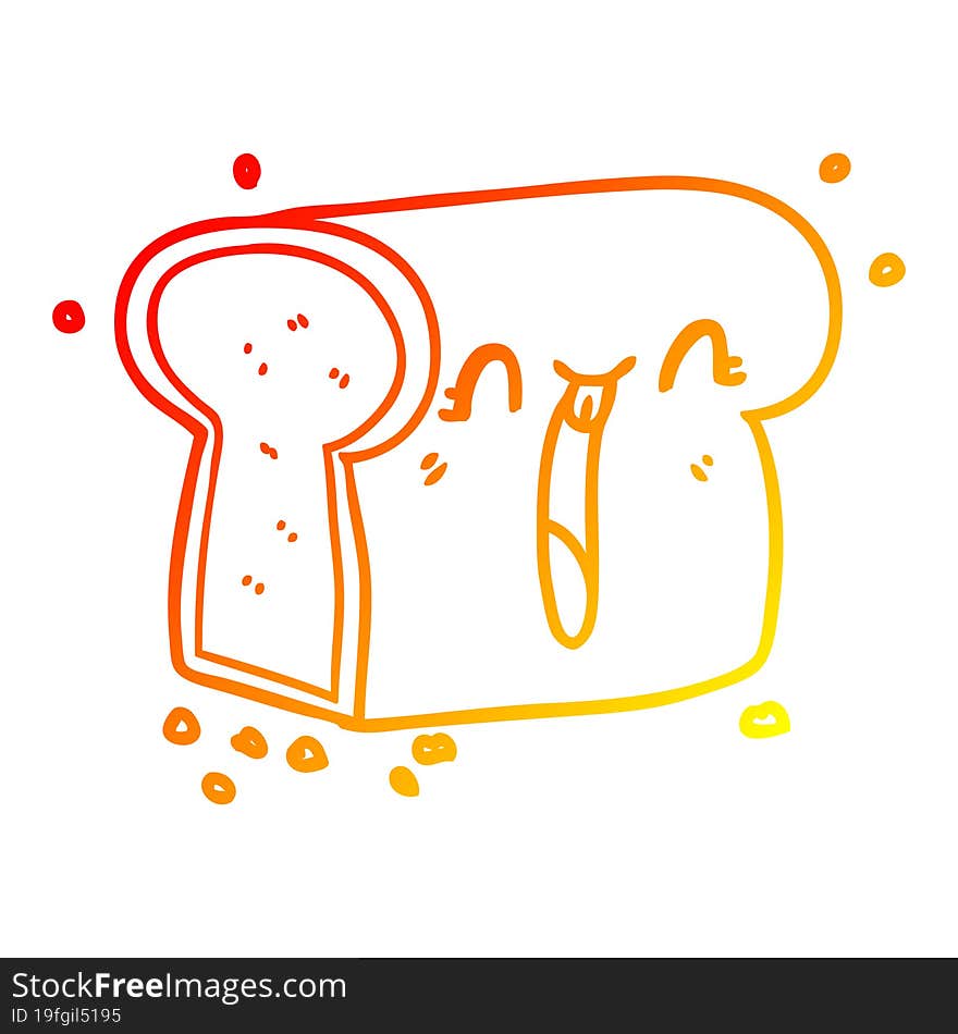 warm gradient line drawing of a cartoon laughing loaf of bread