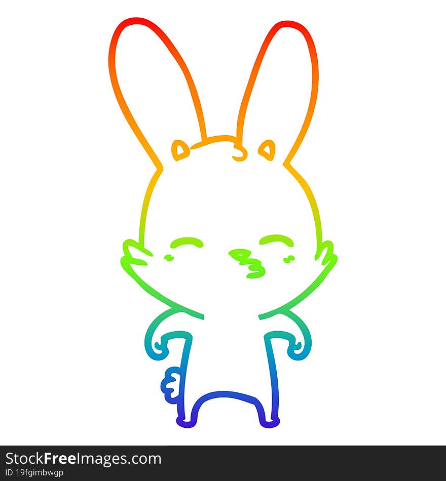 rainbow gradient line drawing of a curious bunny cartoon