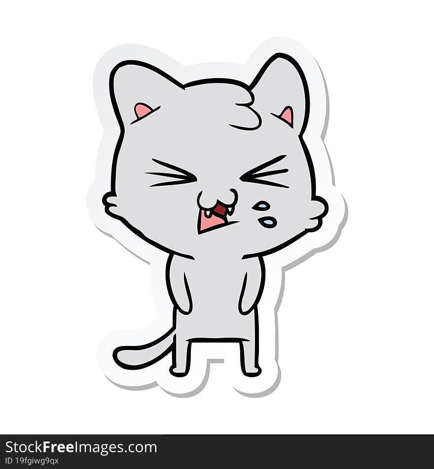 Sticker Of A Cartoon Hissing Cat