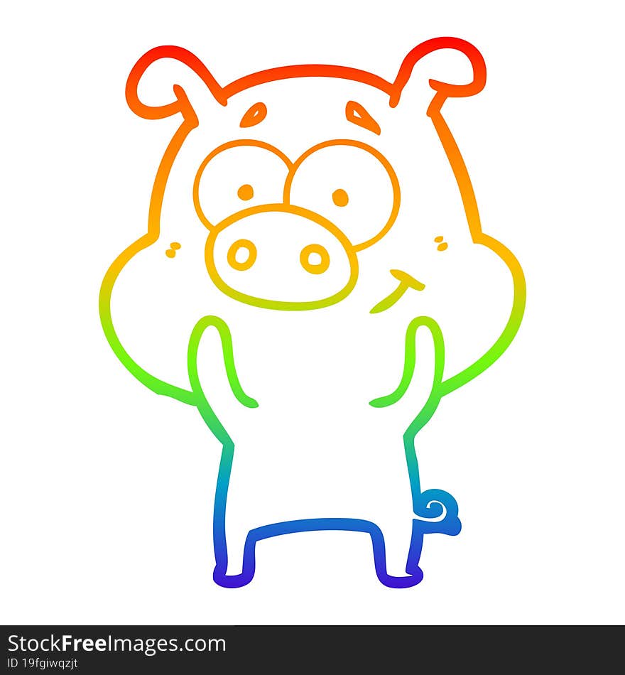 rainbow gradient line drawing of a happy cartoon pig