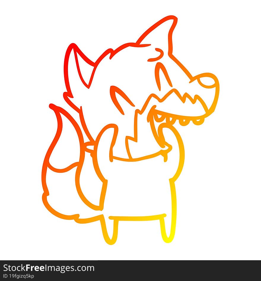 warm gradient line drawing of a laughing fox cartoon