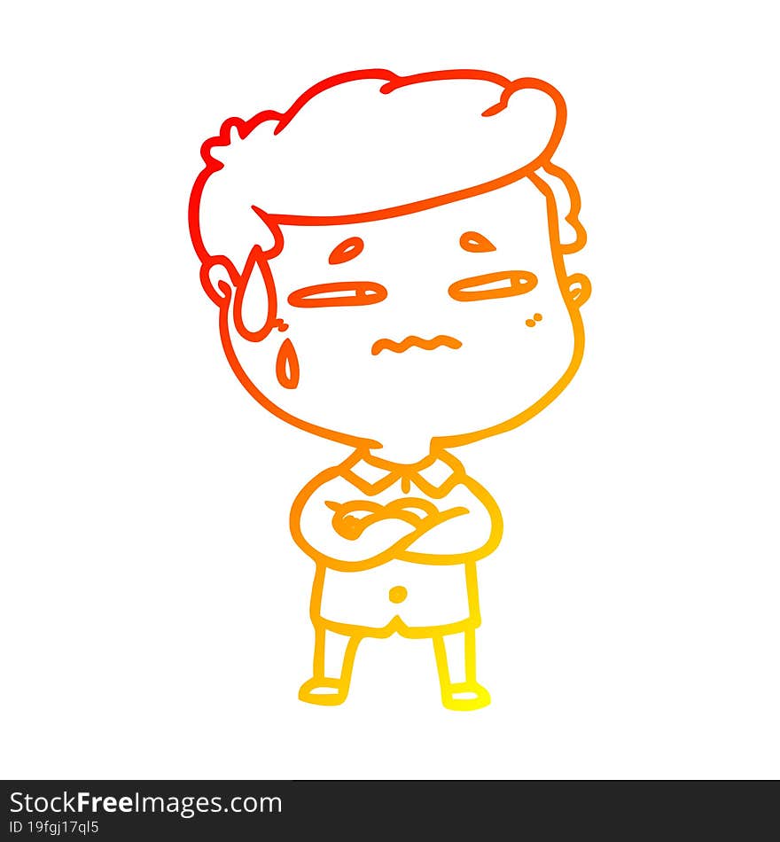 warm gradient line drawing cartoon anxious man