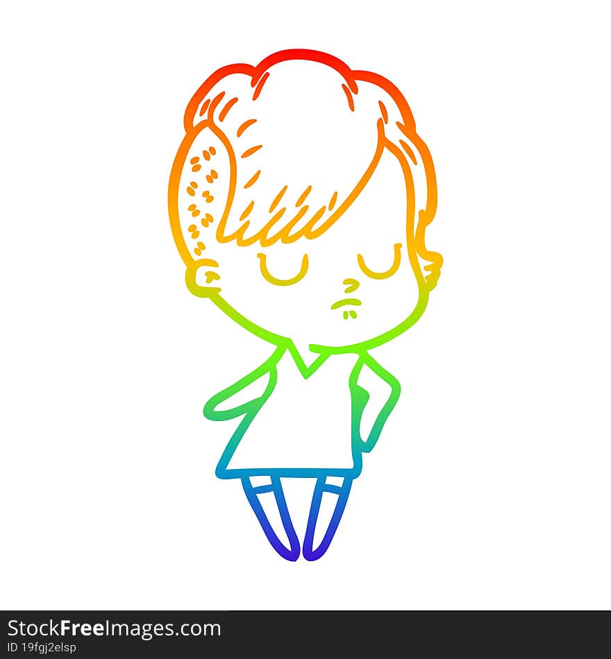 rainbow gradient line drawing of a cartoon woman