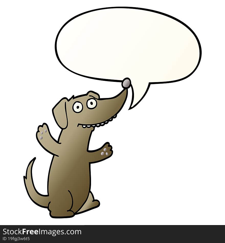 cartoon dog and speech bubble in smooth gradient style