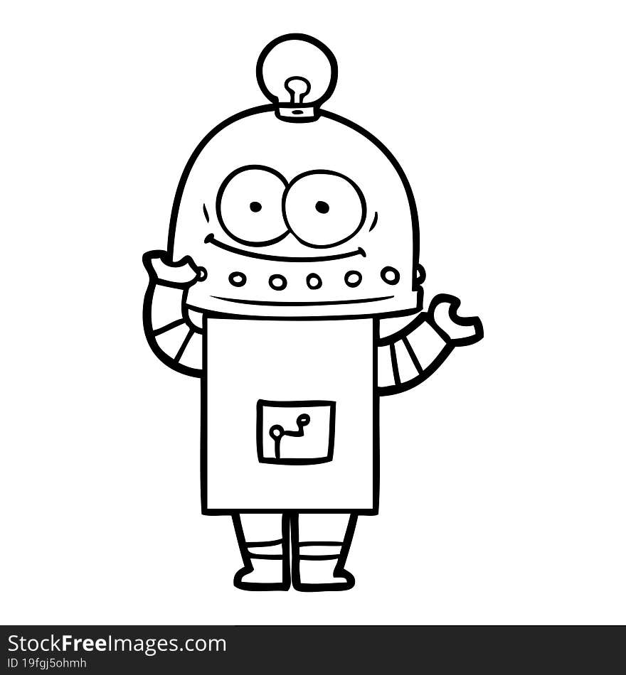 happy carton robot with light bulb. happy carton robot with light bulb