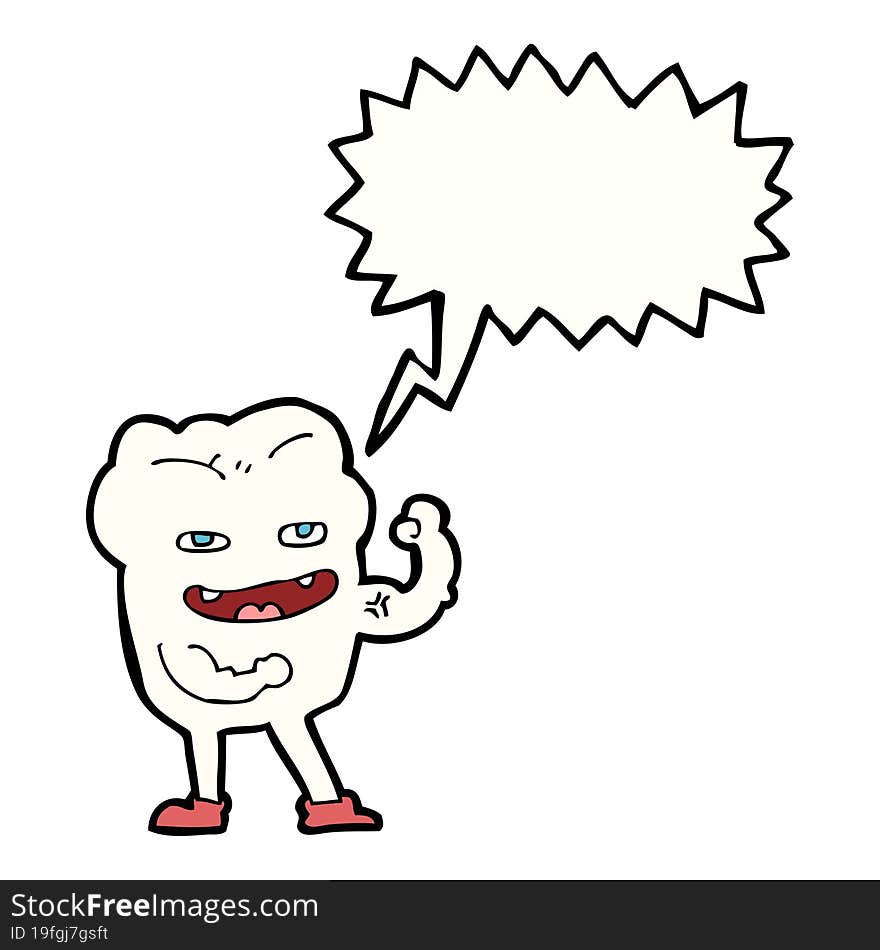 cartoon strong healthy tooth with speech bubble