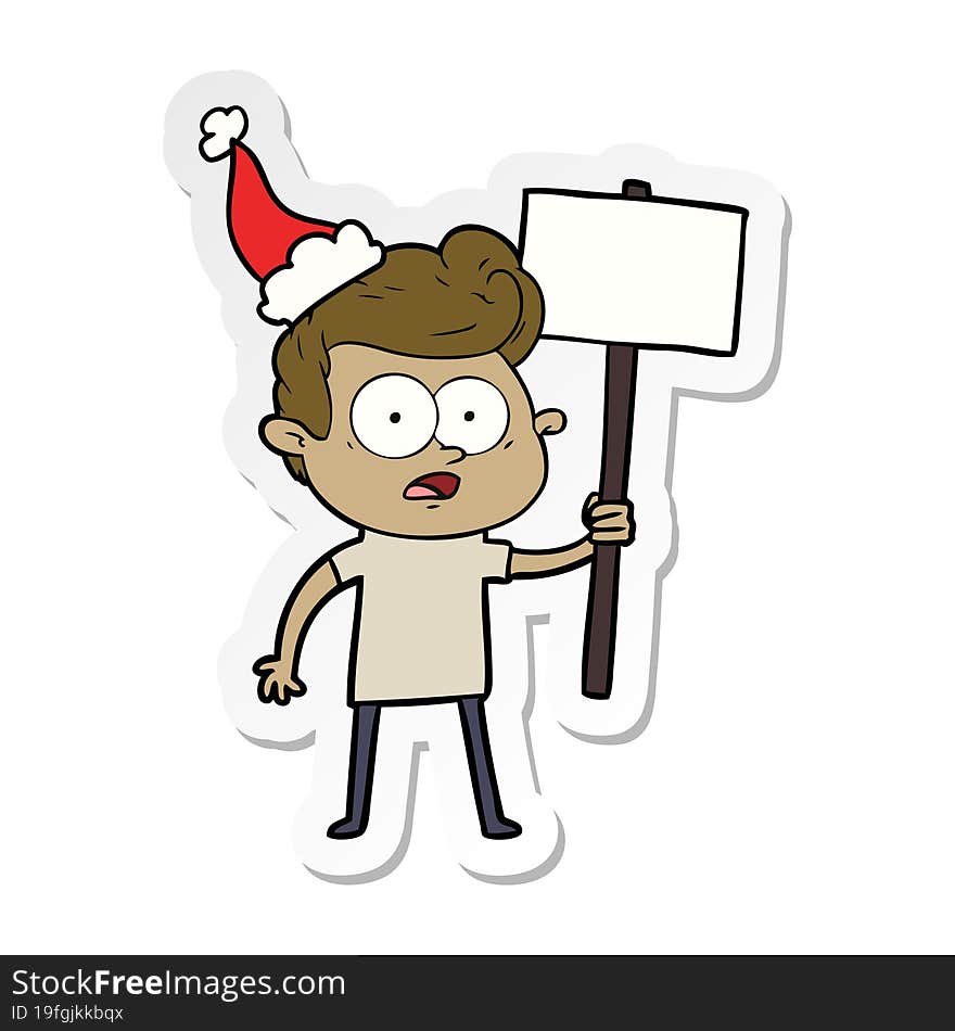 sticker cartoon of a staring man wearing santa hat