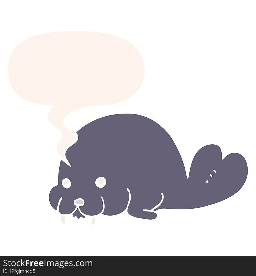 cute cartoon walrus and speech bubble in retro style