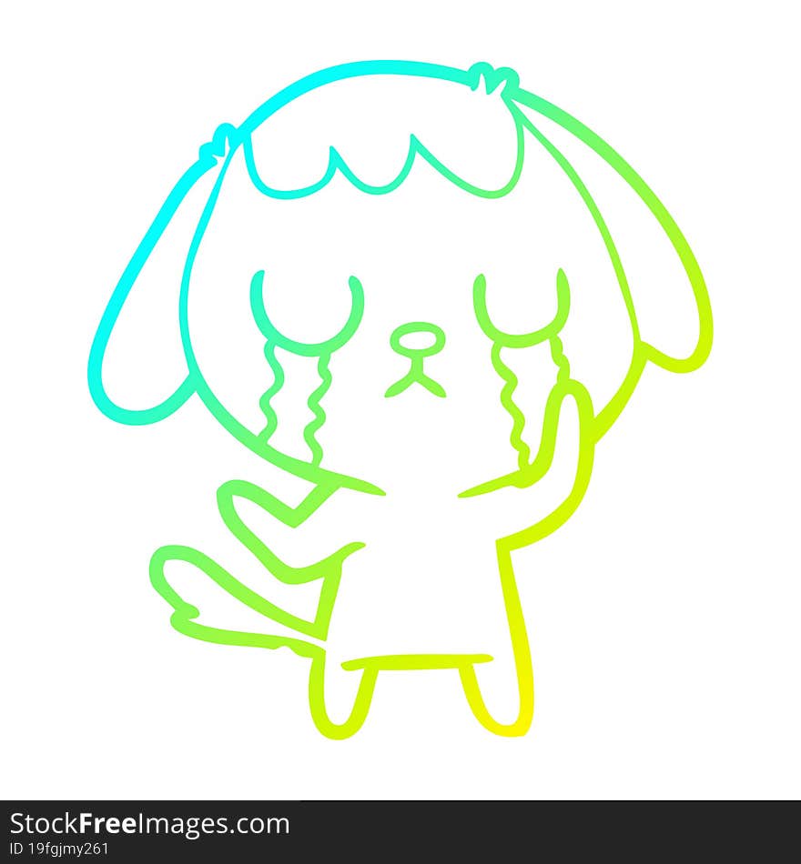 cold gradient line drawing cute cartoon dog crying