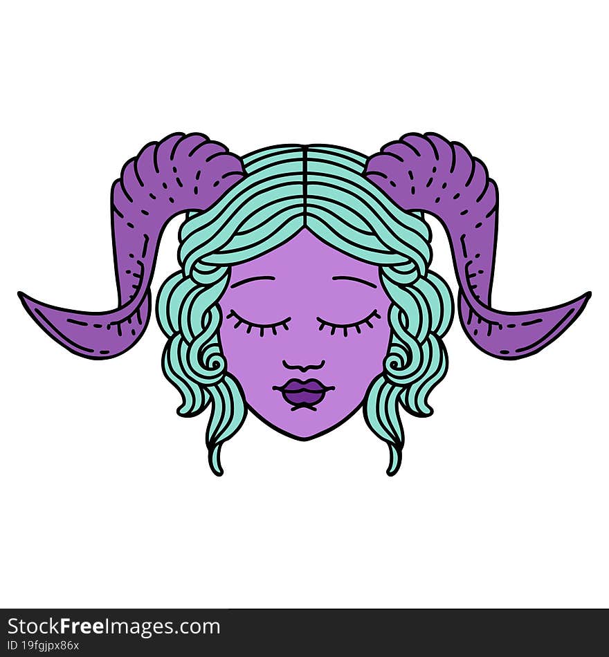 Retro Tattoo Style tiefling character face. Retro Tattoo Style tiefling character face