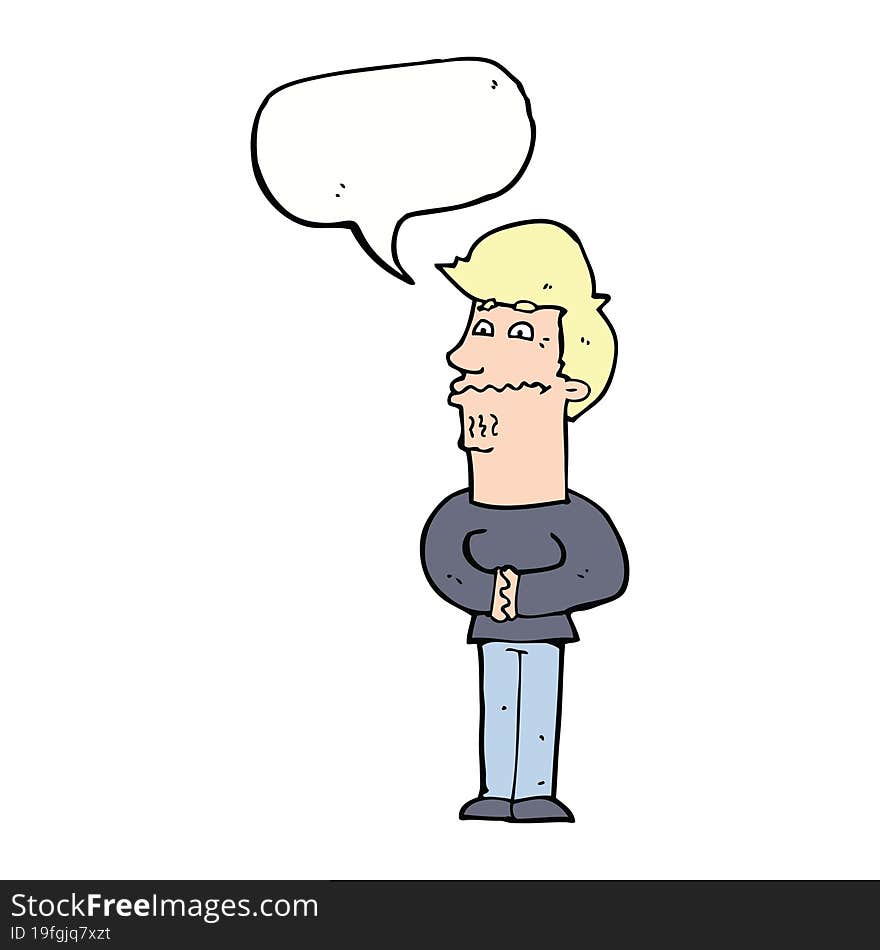 cartoon nervous man with speech bubble