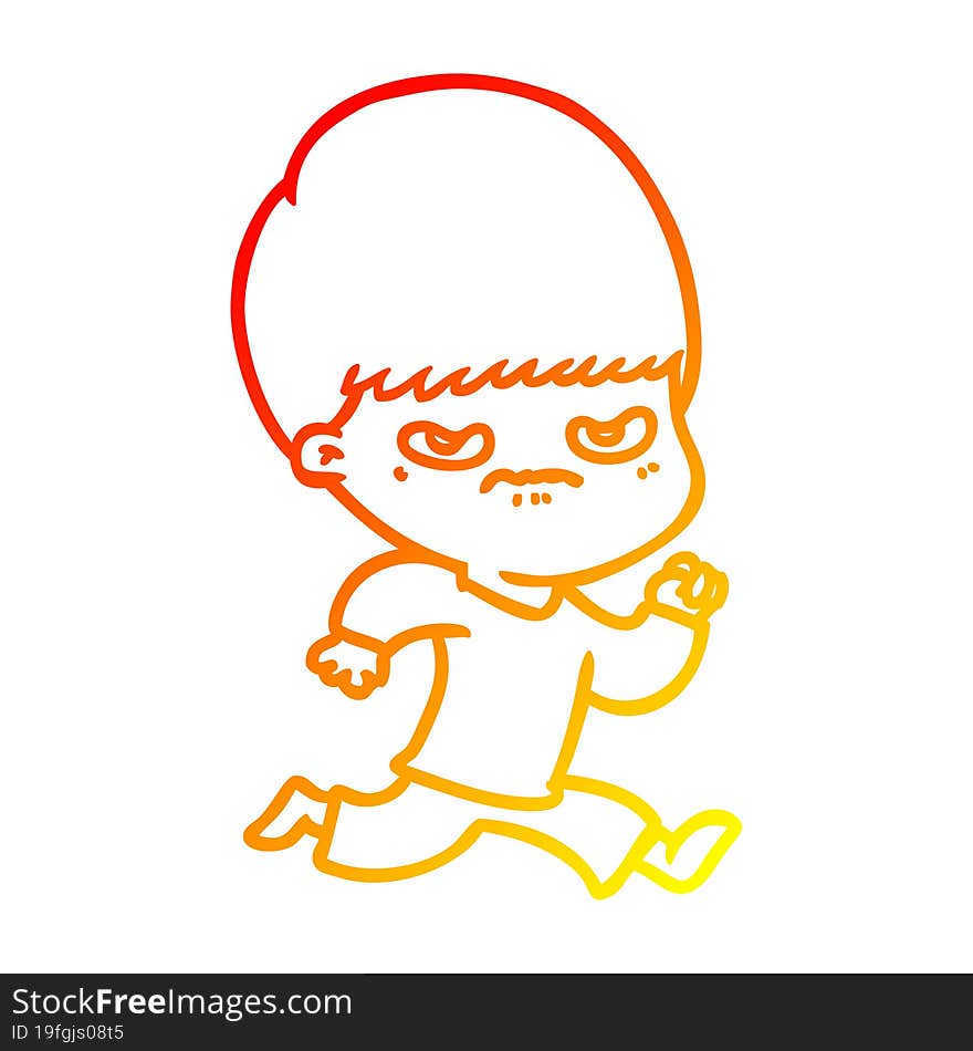 warm gradient line drawing annoyed cartoon boy