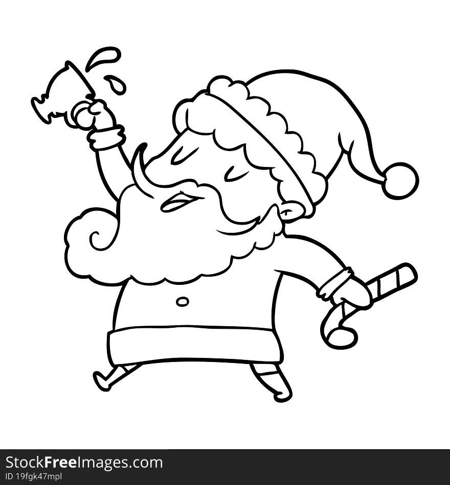 line drawing of a santa claus with hot cocoa. line drawing of a santa claus with hot cocoa