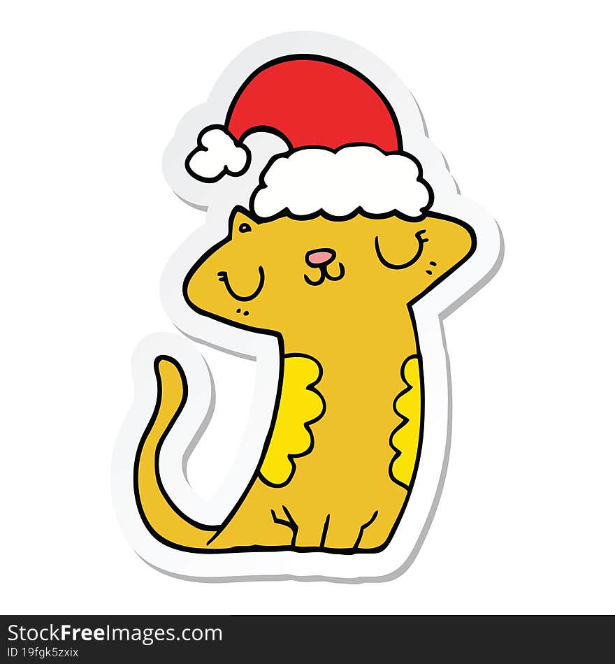 sticker of a cute cartoon cat wearing christmas hat