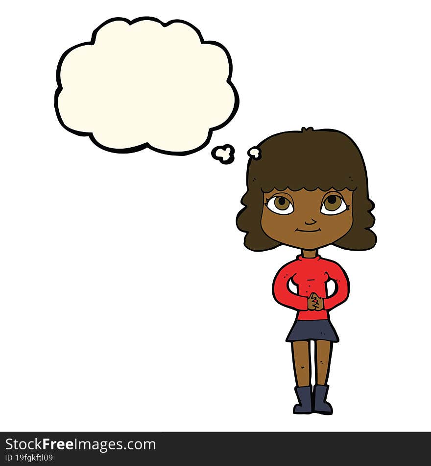 Cartoon Happy Woman With Thought Bubble