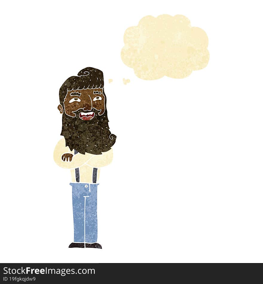 Cartoon Happy Man With Beard With Thought Bubble