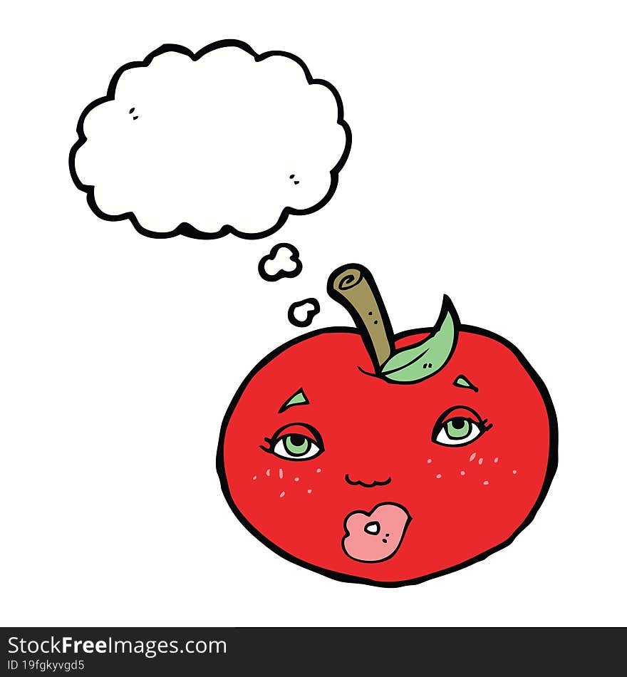 Cartoon Apple With Face With Thought Bubble