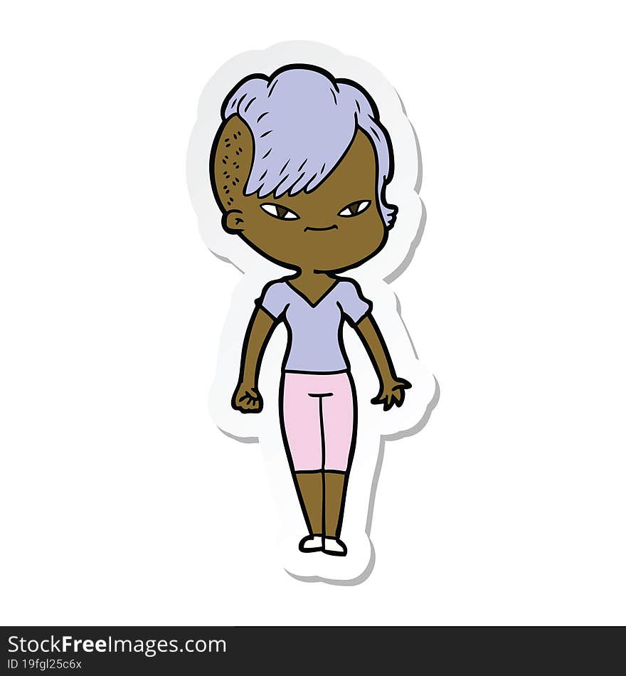 Sticker Of A Cute Cartoon Girl With Hipster Haircut