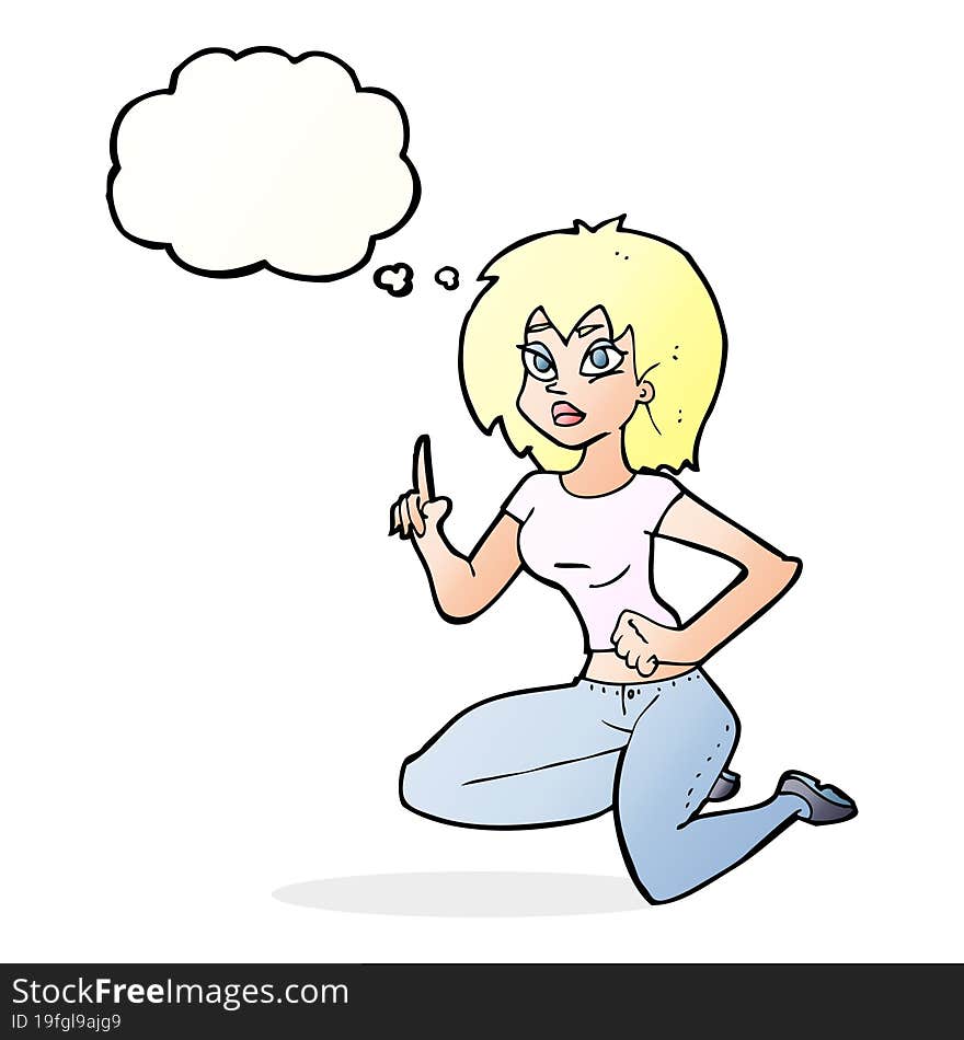 Cartoon Sitting Woman With Idea With Thought Bubble