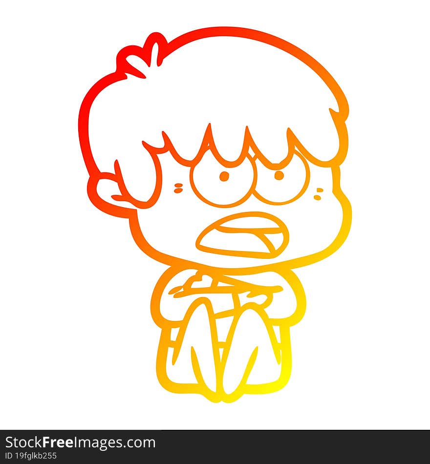 Warm Gradient Line Drawing Worried Cartoon Boy