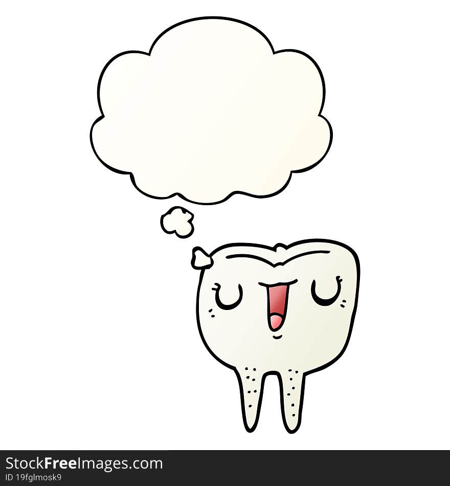 cartoon happy tooth and thought bubble in smooth gradient style