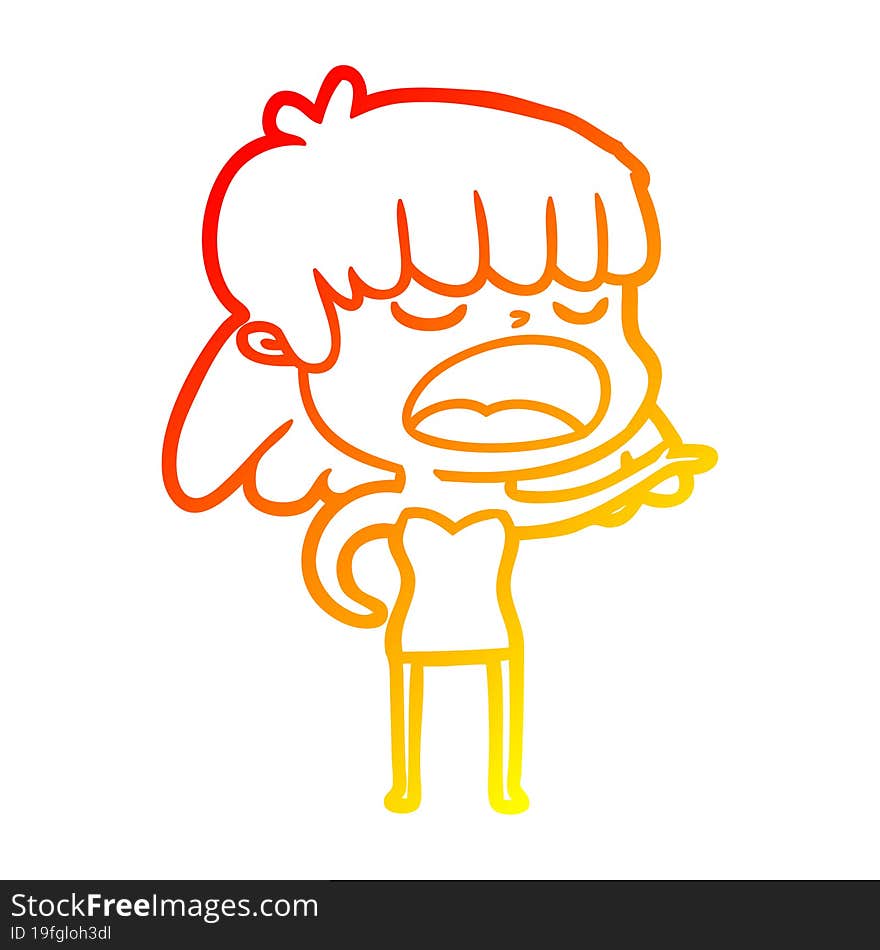 warm gradient line drawing of a cartoon woman talking loudly