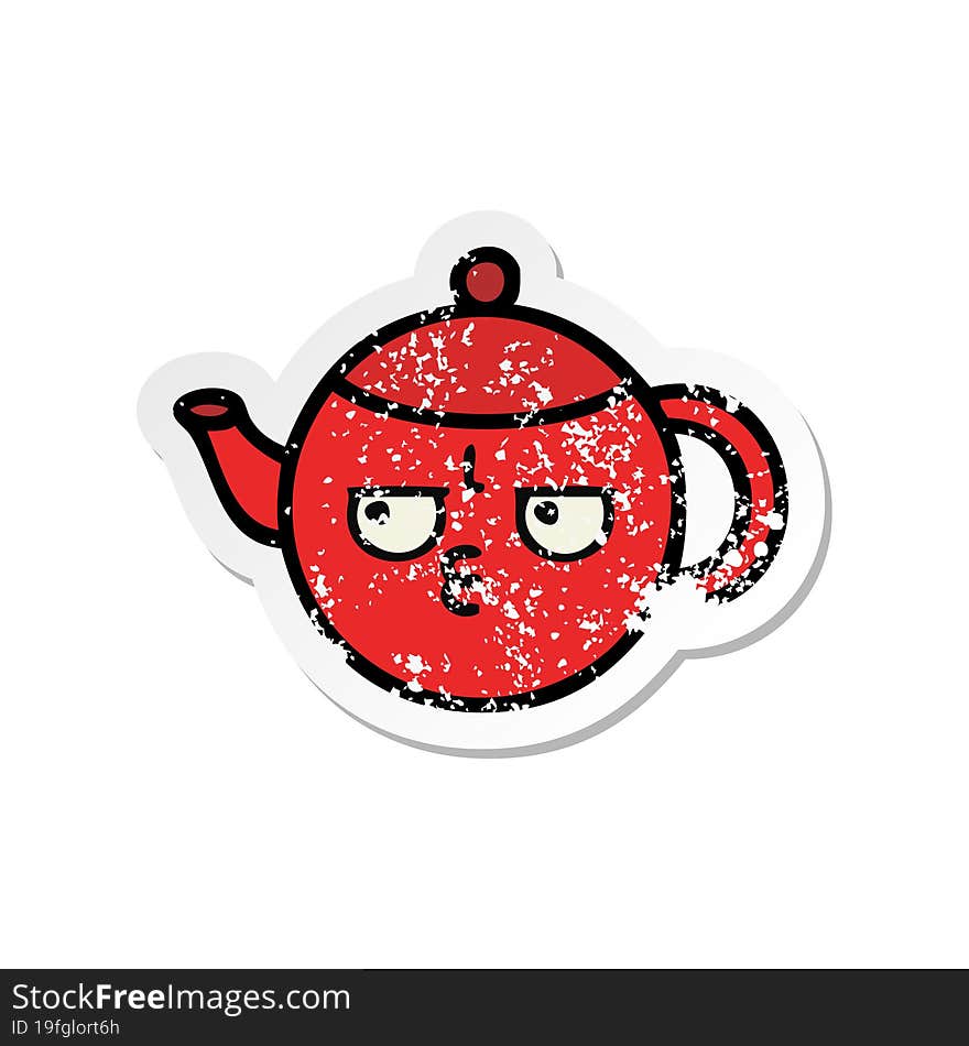 distressed sticker of a cute cartoon teapot