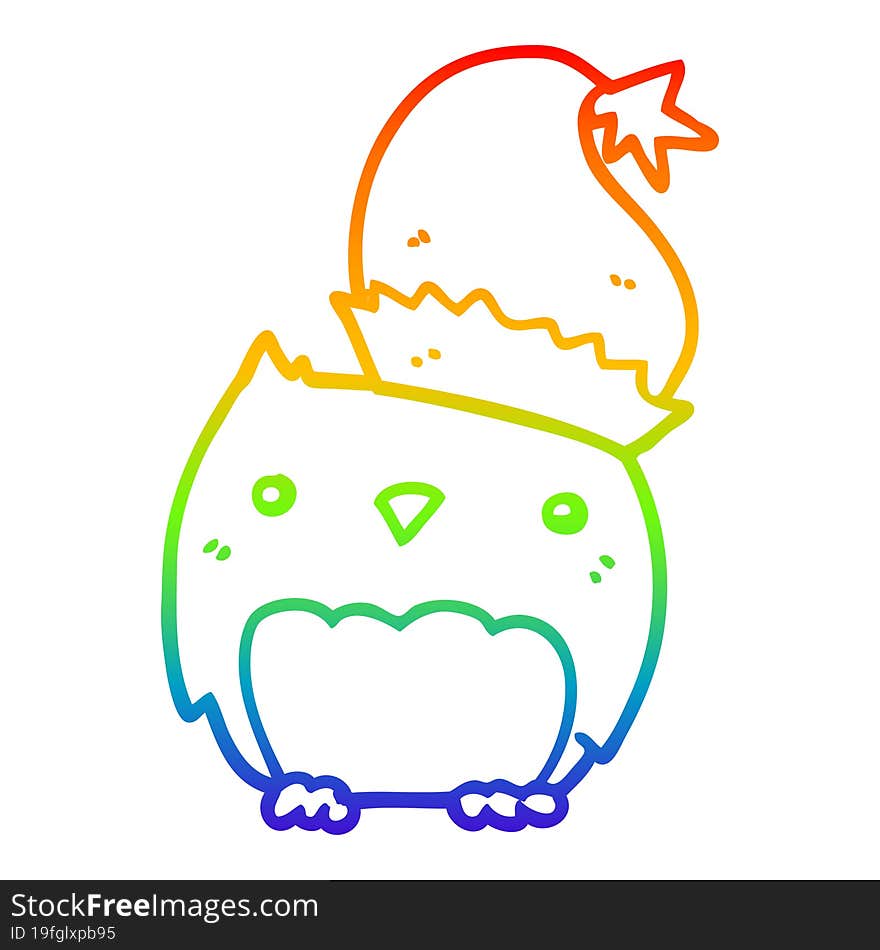 Rainbow Gradient Line Drawing Cute Christmas Owl