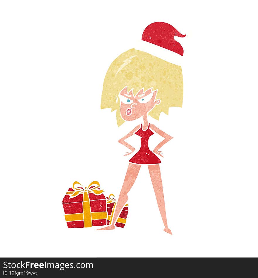 cartoon woman angry at christmas present