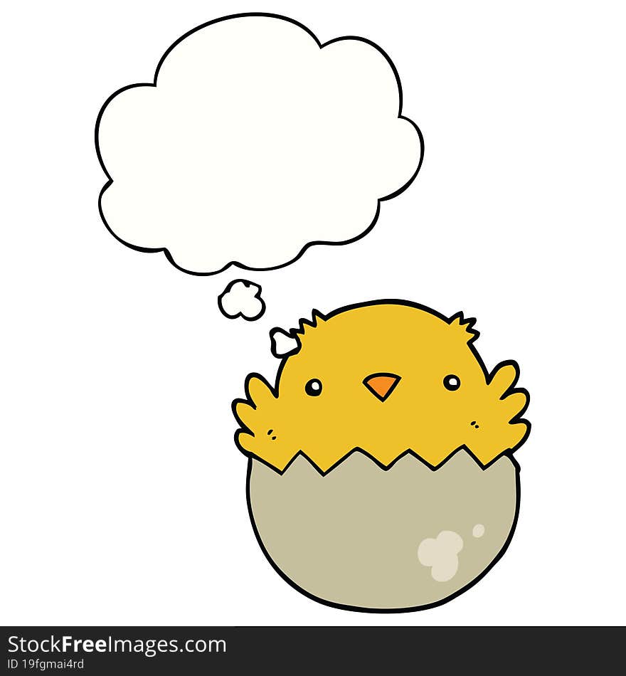 cartoon chick hatching from egg and thought bubble