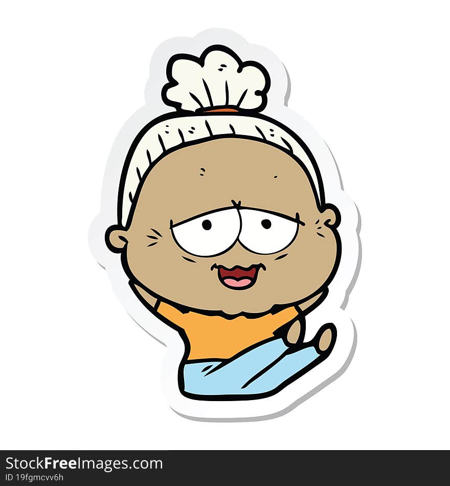 Sticker Of A Cartoon Happy Old Lady