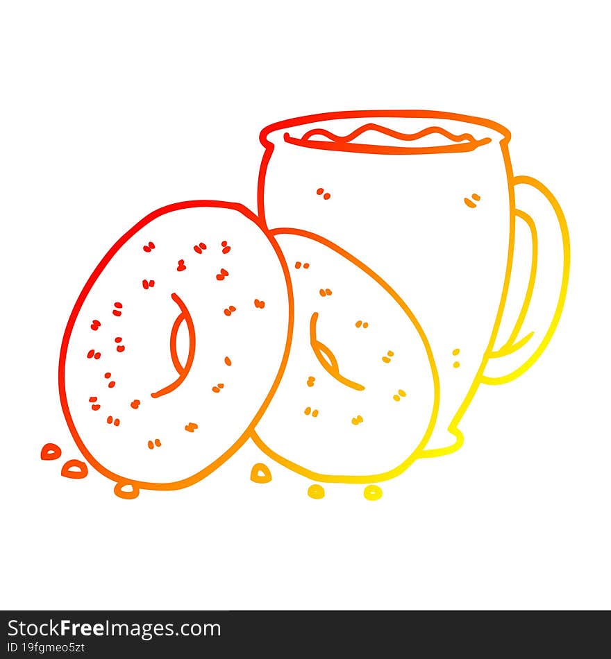 warm gradient line drawing cartoon coffee and donuts