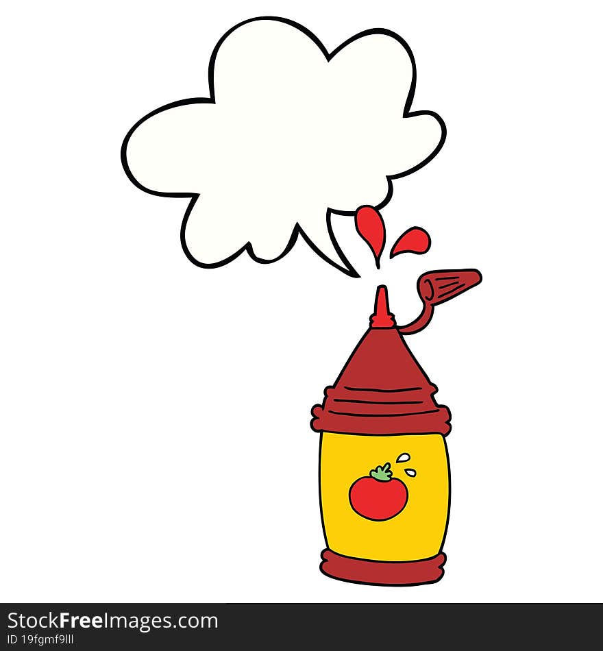 cartoon ketchup bottle and speech bubble