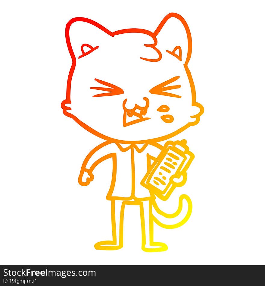 warm gradient line drawing cartoon cat hissing