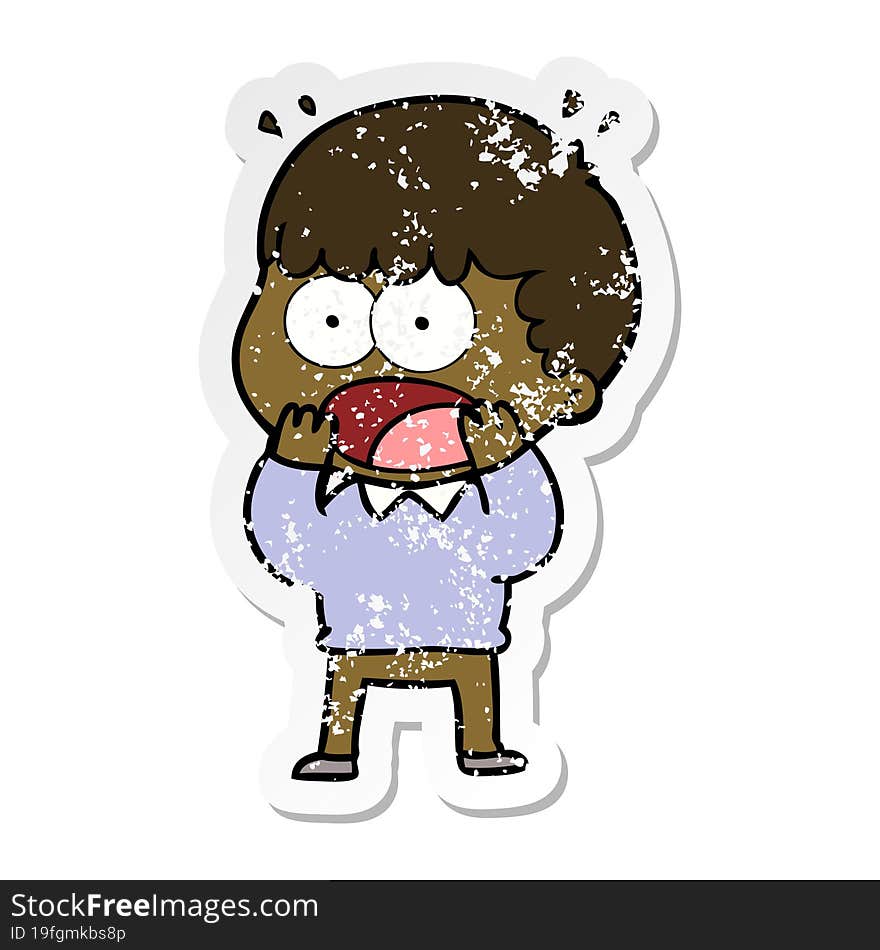 distressed sticker of a cartoon shocked man