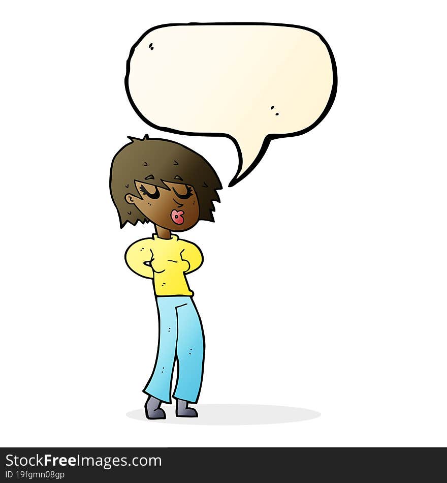 Cartoon Woman Whistling With Speech Bubble