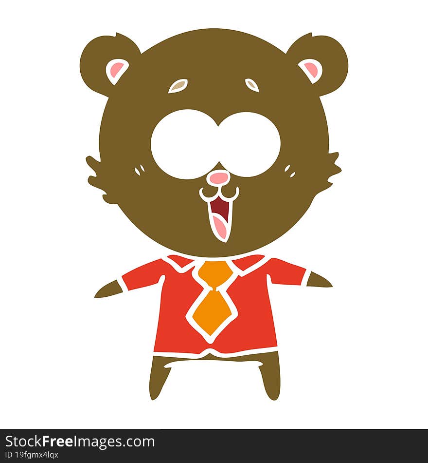 laughing teddy  bear flat color style cartoon in shirt and tie