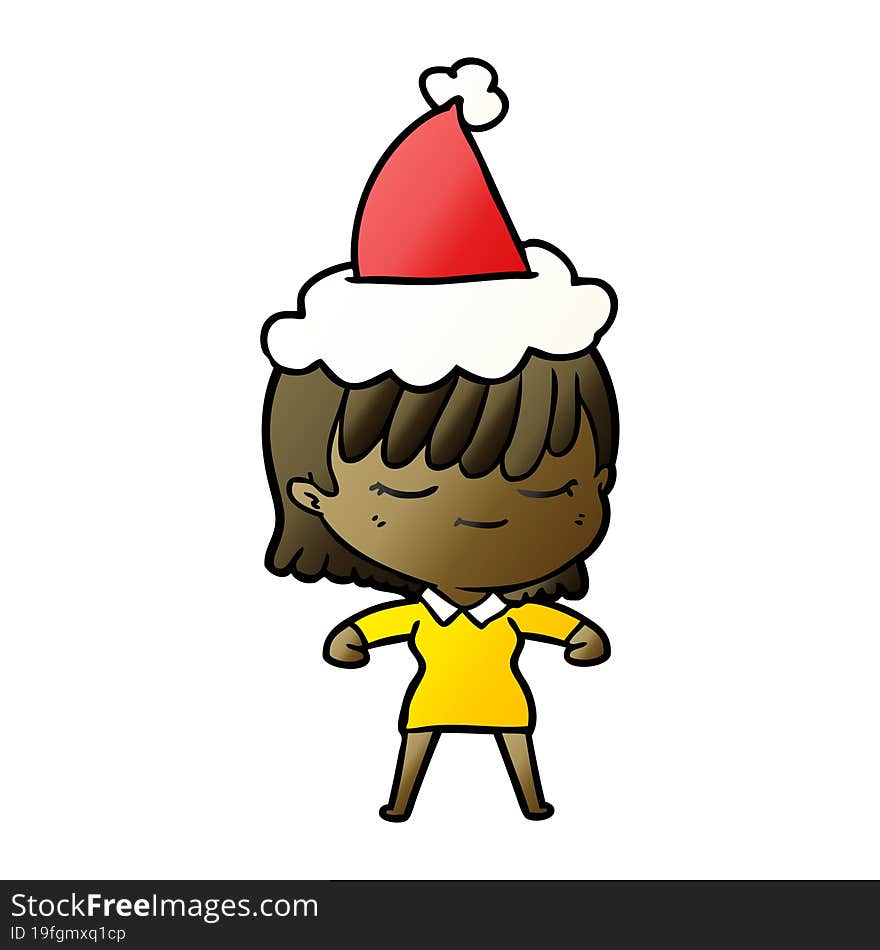 gradient cartoon of a woman wearing santa hat