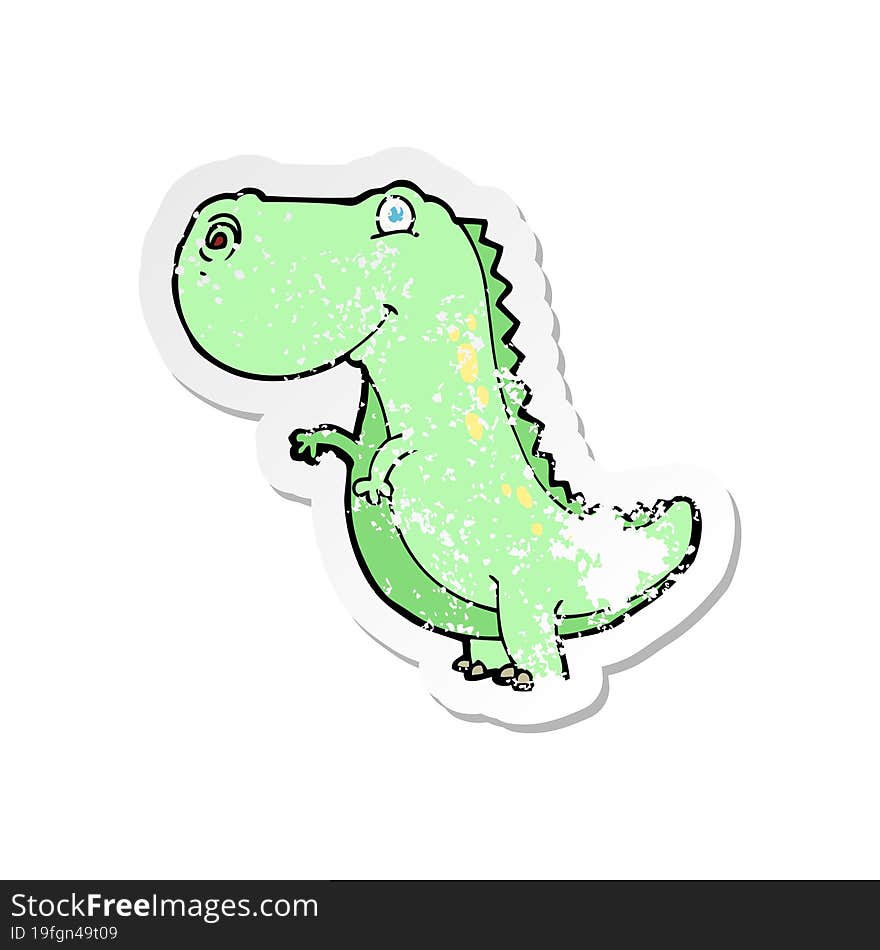 retro distressed sticker of a cartoon dinosaur