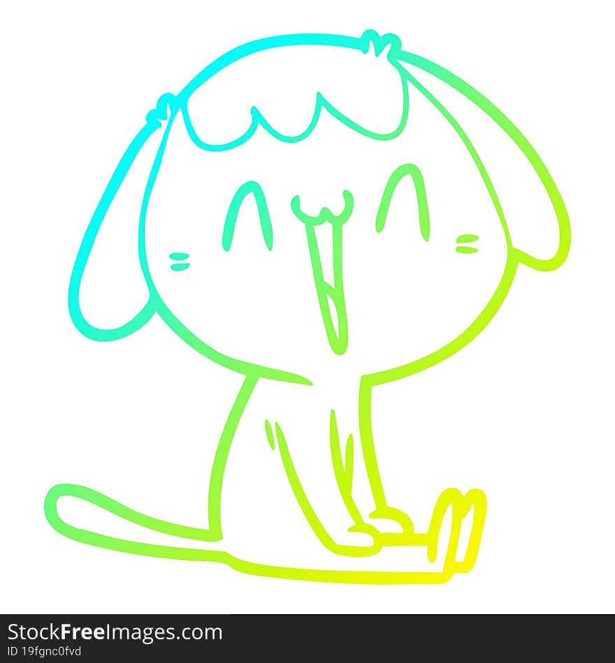 cold gradient line drawing of a cartoon laughing dog