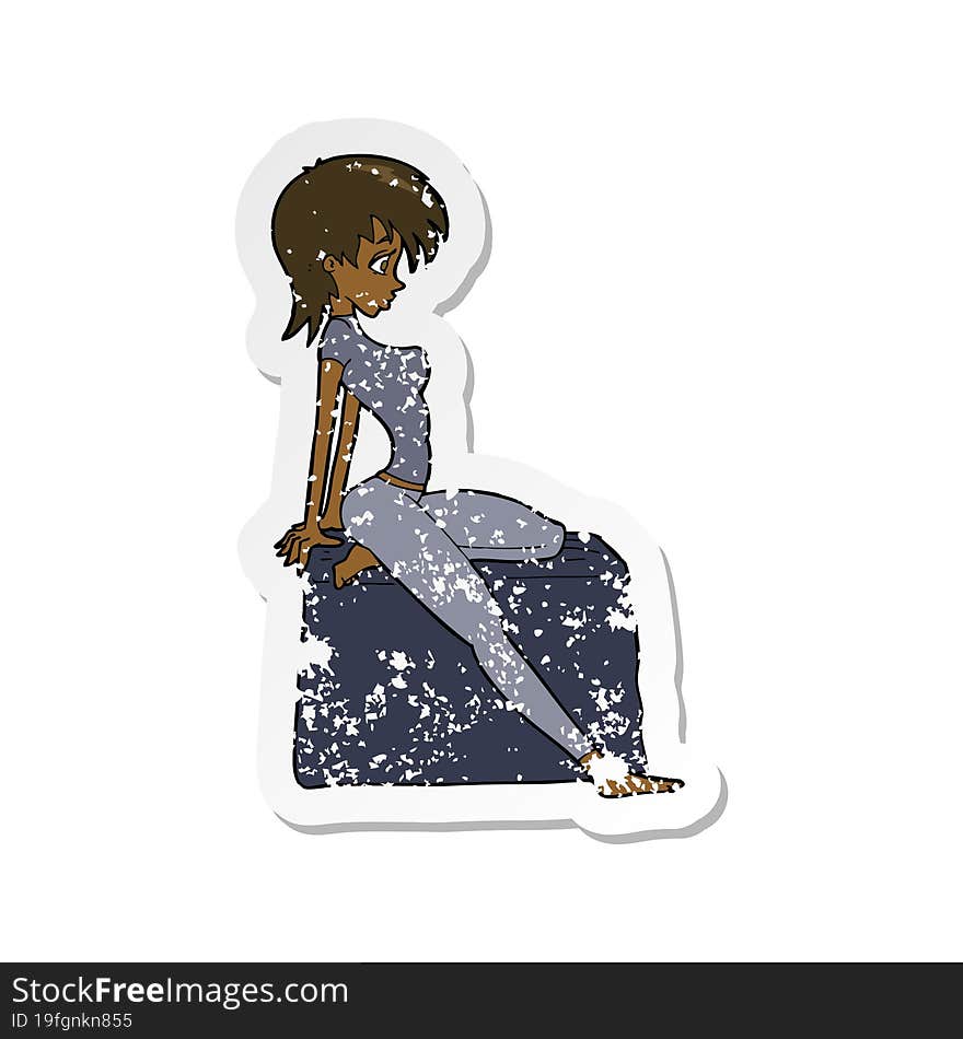 retro distressed sticker of a cartoon pin up pose girl