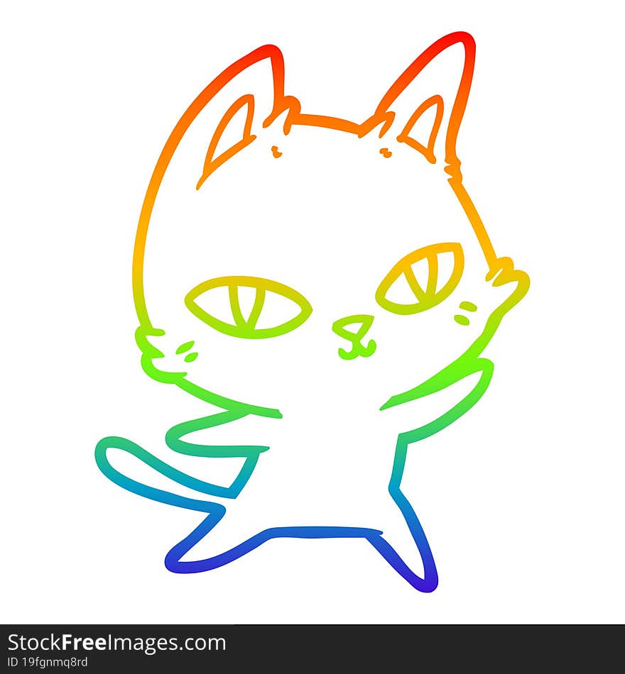 Rainbow Gradient Line Drawing Cartoon Cat Staring