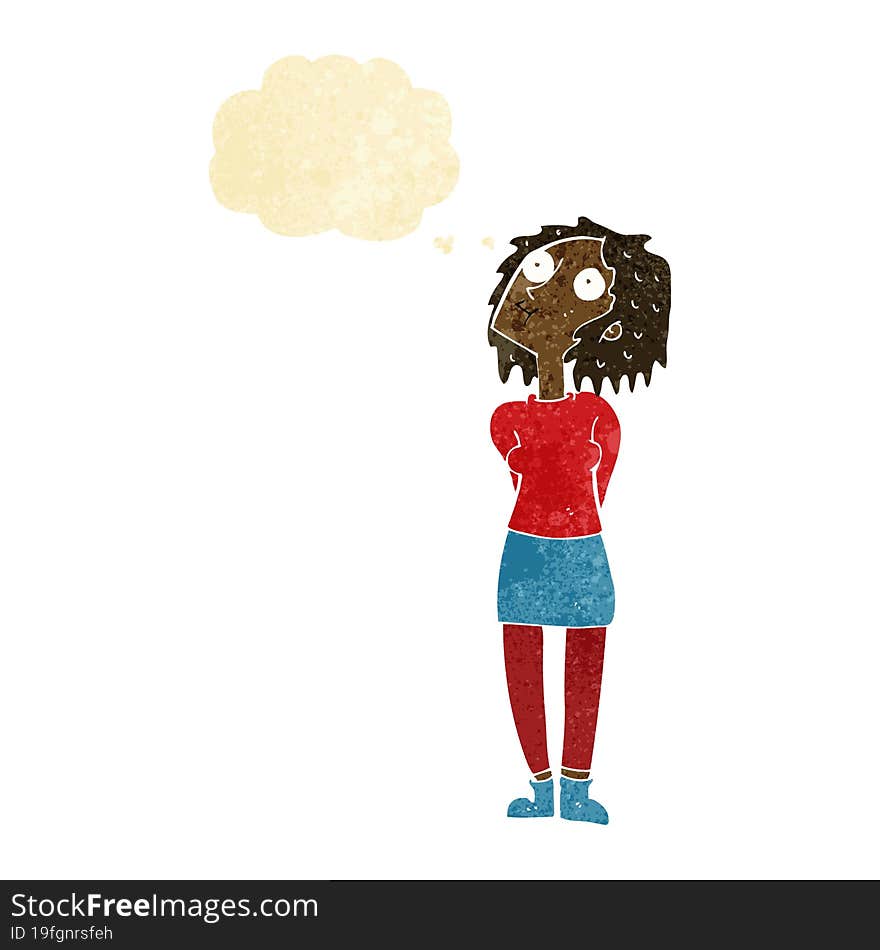 Cartoon Curious Woman With Thought Bubble