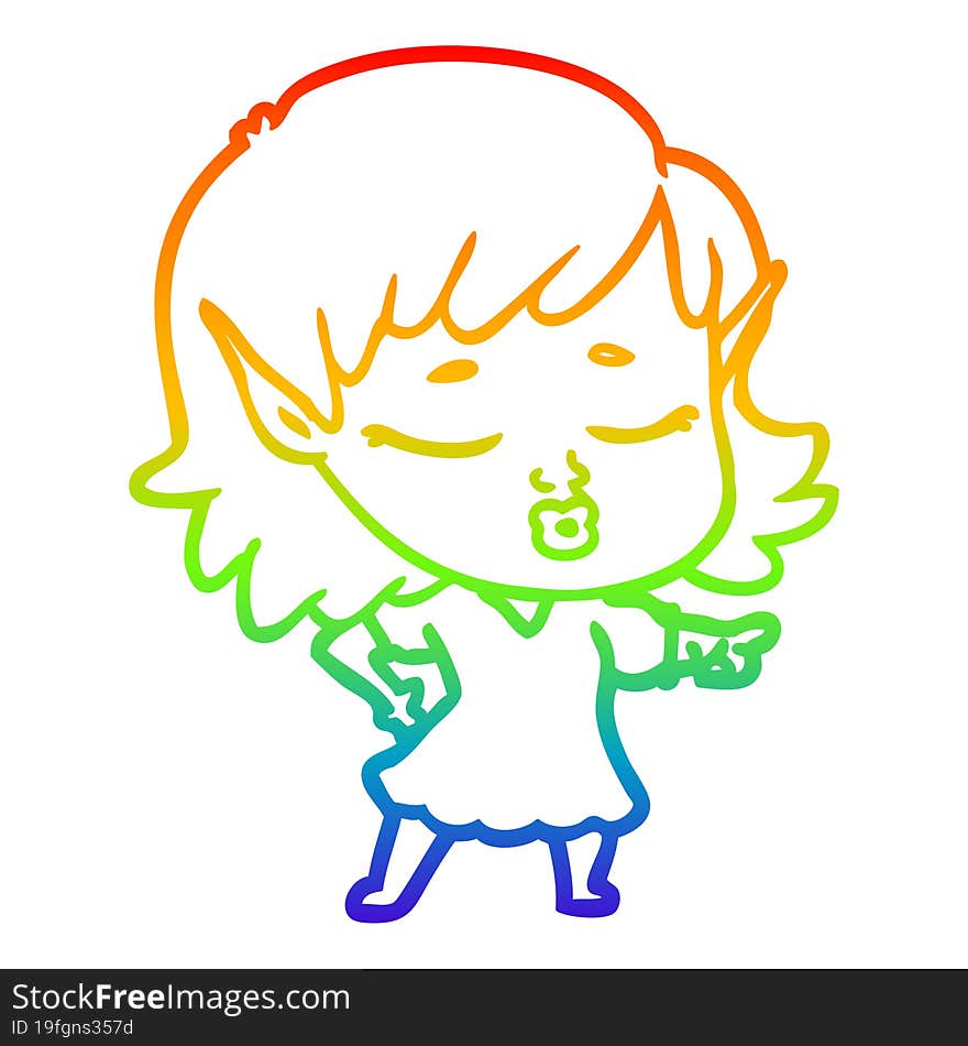 rainbow gradient line drawing pretty cartoon elf girl