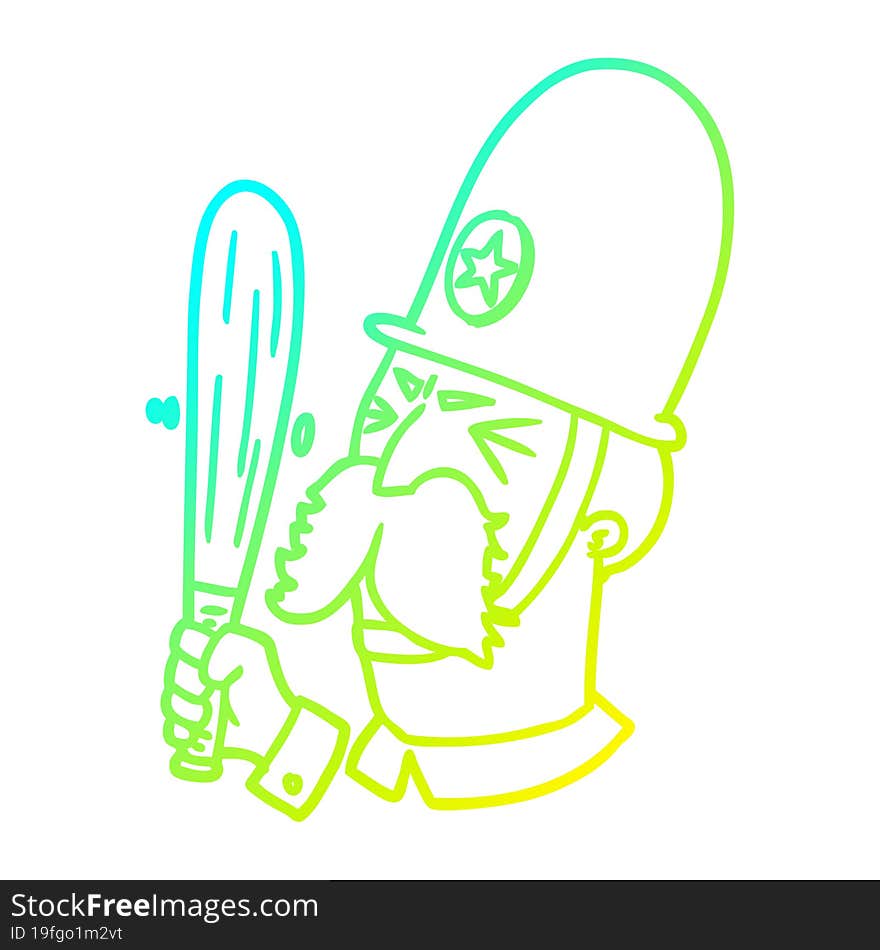 cold gradient line drawing cartoon policeman waving baton