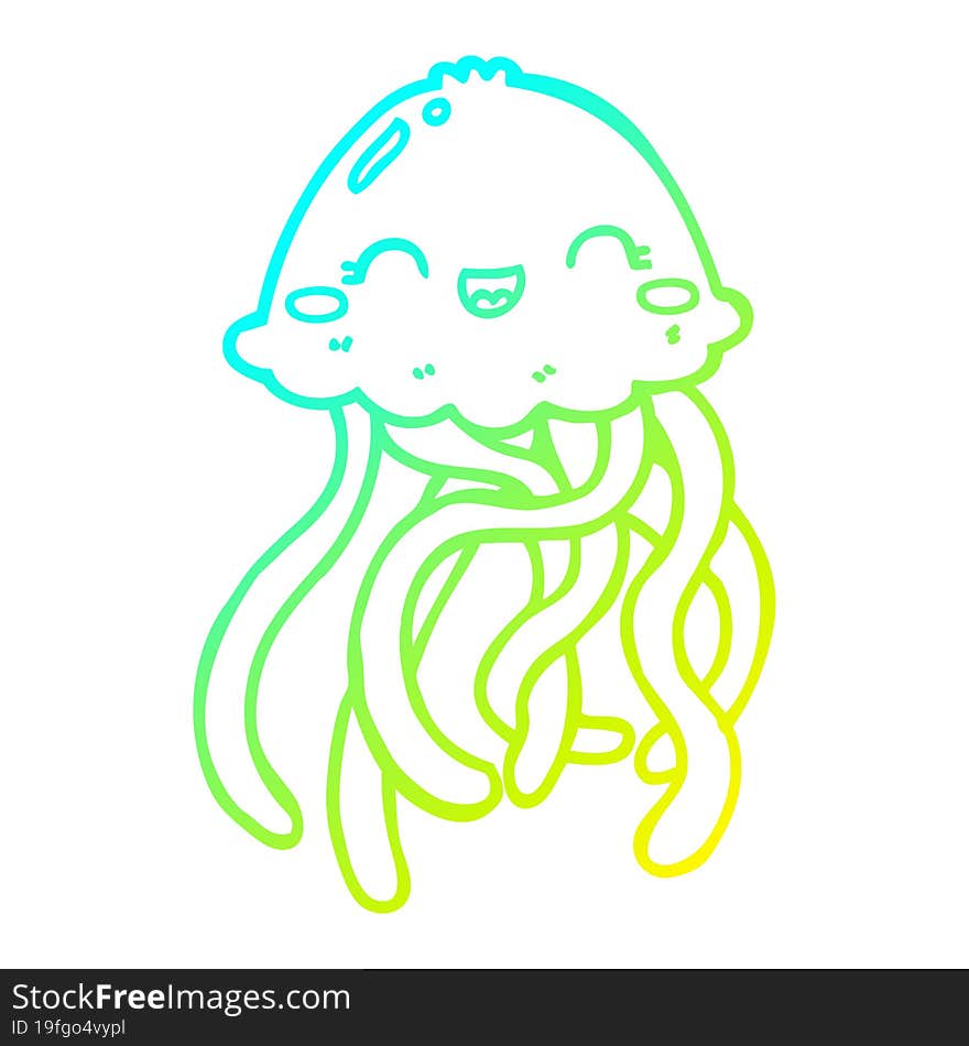 cold gradient line drawing cute cartoon jellyfish