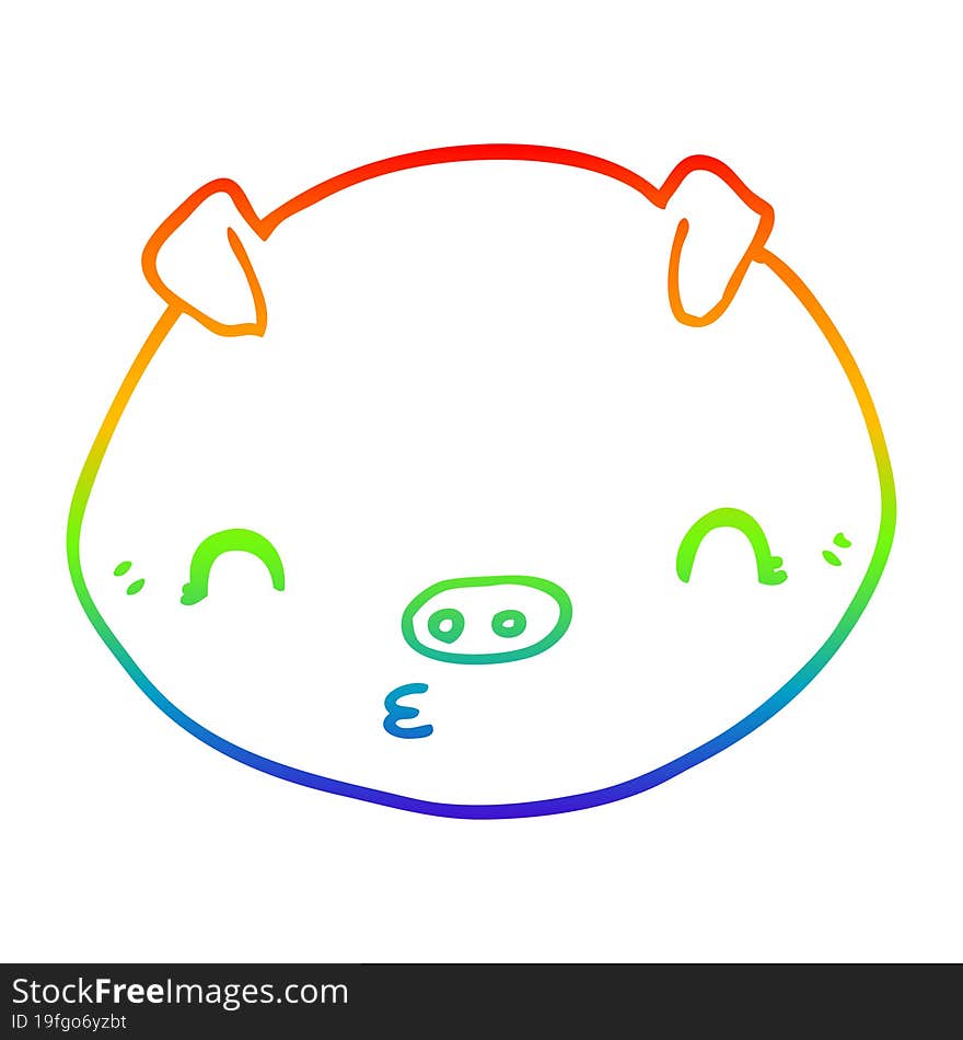 Rainbow Gradient Line Drawing Cartoon Pig