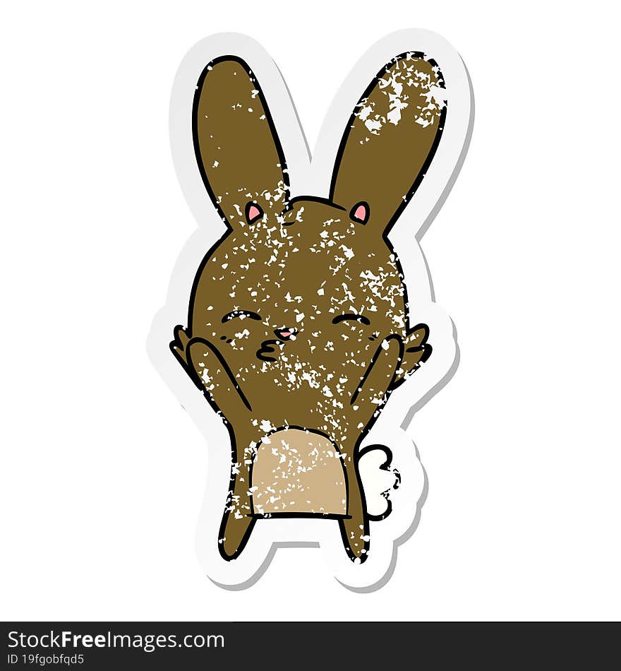 distressed sticker of a curious bunny cartoon