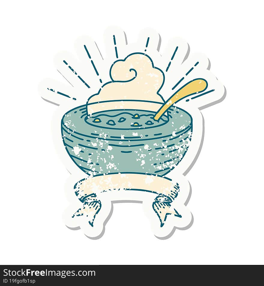 grunge sticker of tattoo style bowl of soup